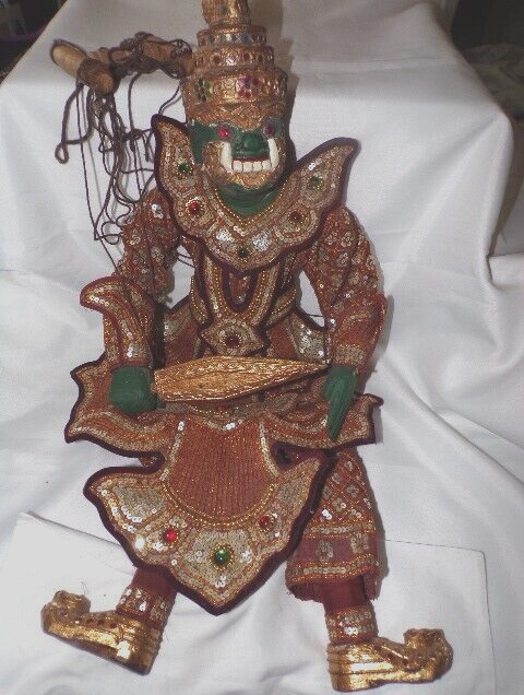 Antique Thailand Warrior Marionette Hand Carved Wooden String Puppet 27\