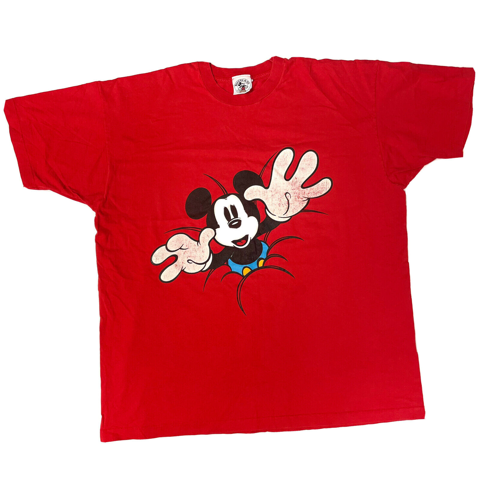 Vtg 80 90's Walt Disney Mickey Mouse Red FRONT BACK All Over Print T-Shirt 3XL
