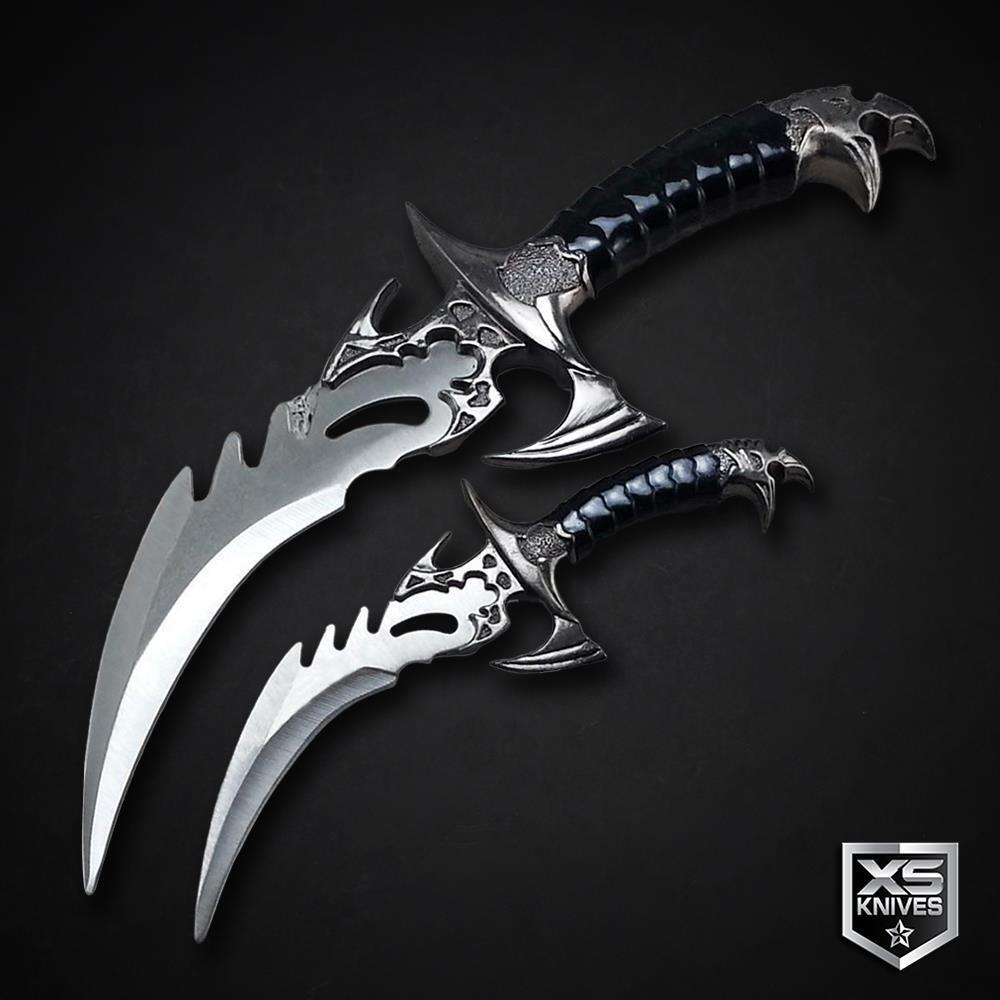 2pc SET DRACO TWIN FANTASY Collectible Fixed Blade Curved DAGGER Knives + Sheath