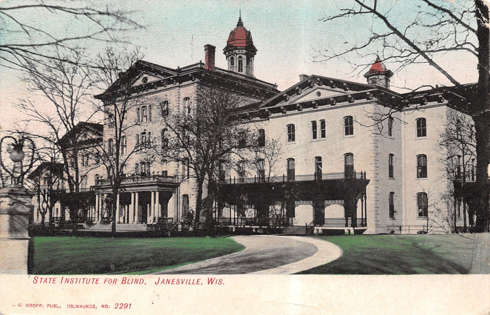 Janesville WI Circular Dr~Colonial Blind School~Quoins~Columns~Widow\'s Walk 1909