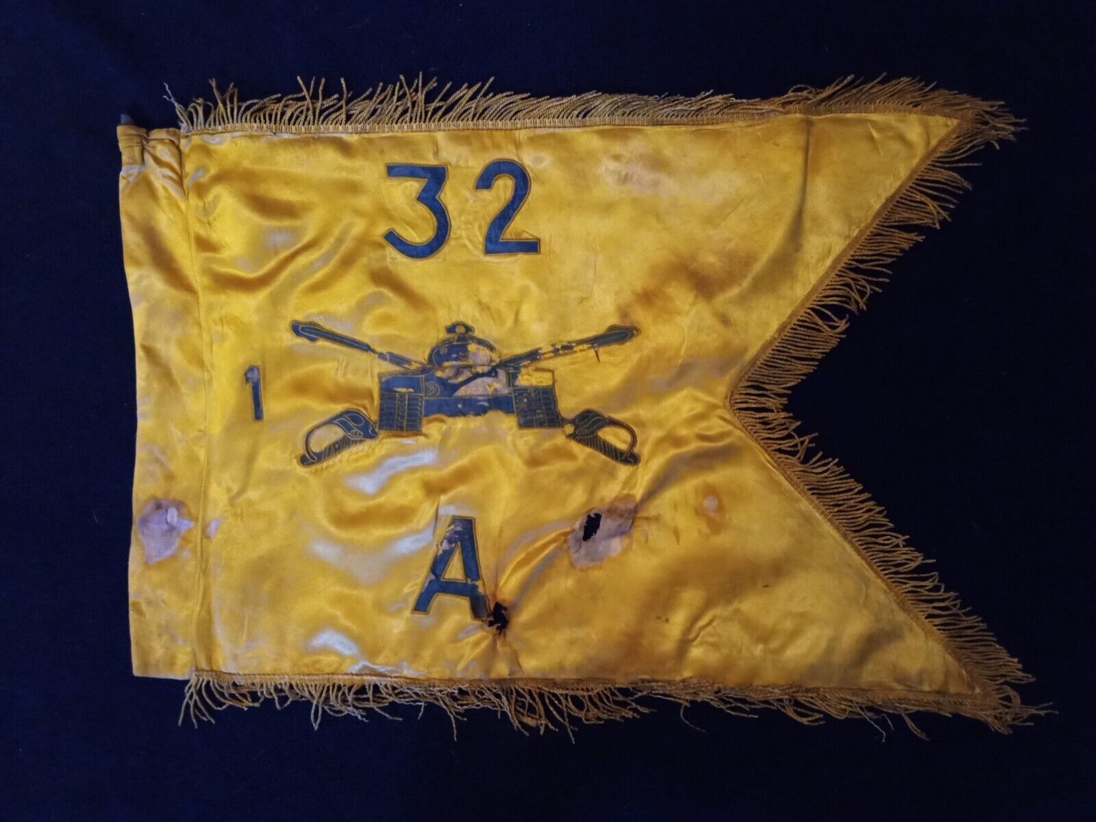 Post WWII Silk Guidon; Co A, 1st Med Tk BN, 32d Armored *MOVING TO ETSY*