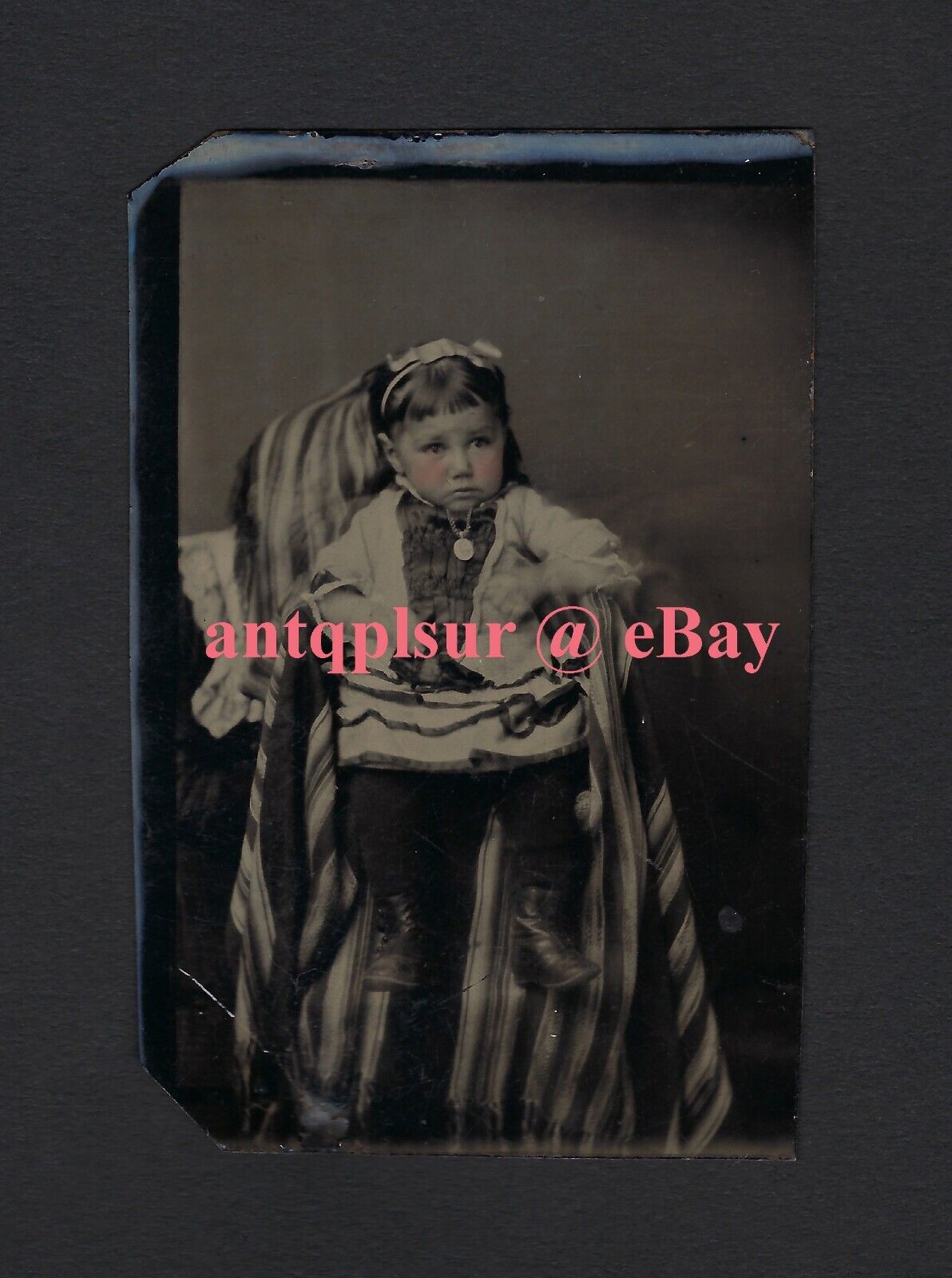 Ferrotype / Tintype Photo of Cute Little Victorian Girl with Rose-Tinted Cheeks