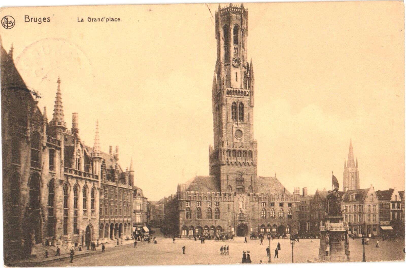 Bruges Belgium La Grand Place Bustling Crowd Postcard