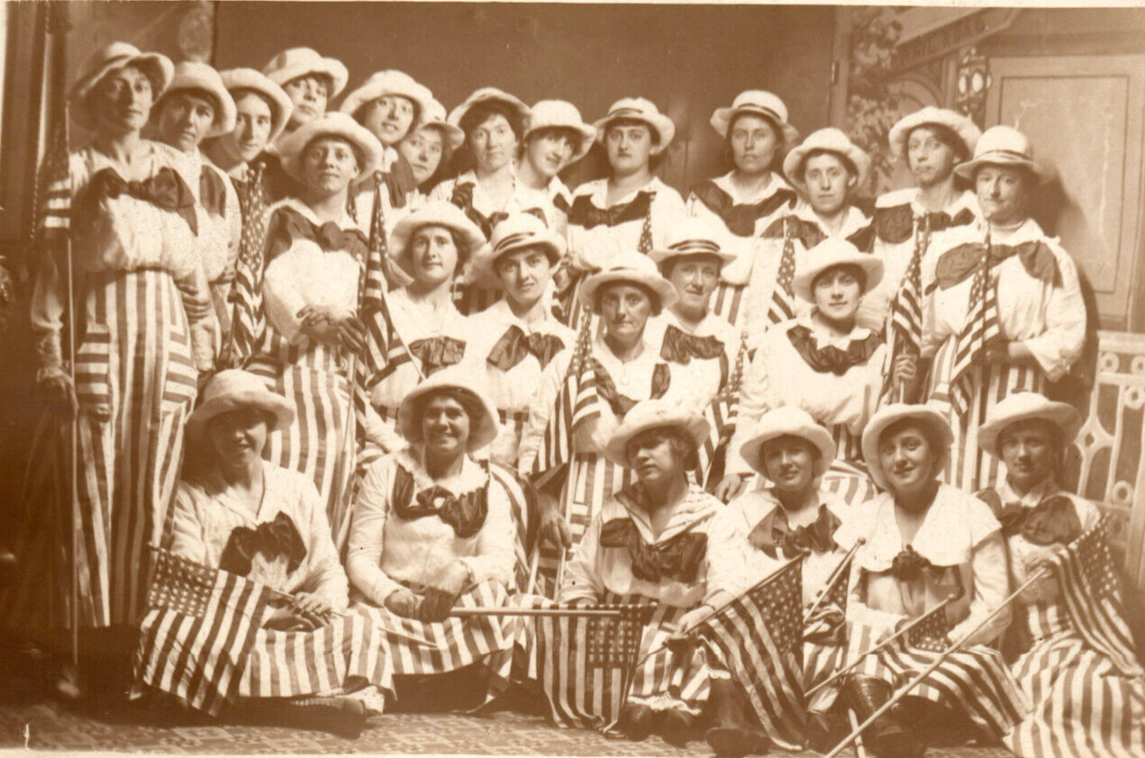 Rppc Patriotic Women Ladies 48 Star American Flag World War 1 Era Postcard