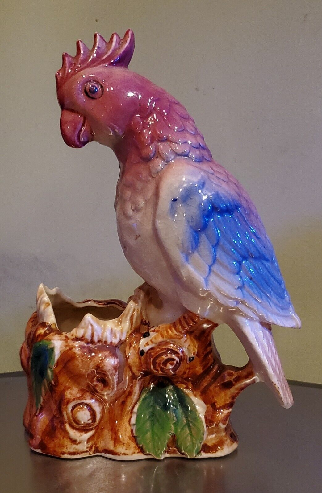 Vintage Pink And Blue Cockatiel Bird Planter Vase Marked JAPAN 9\