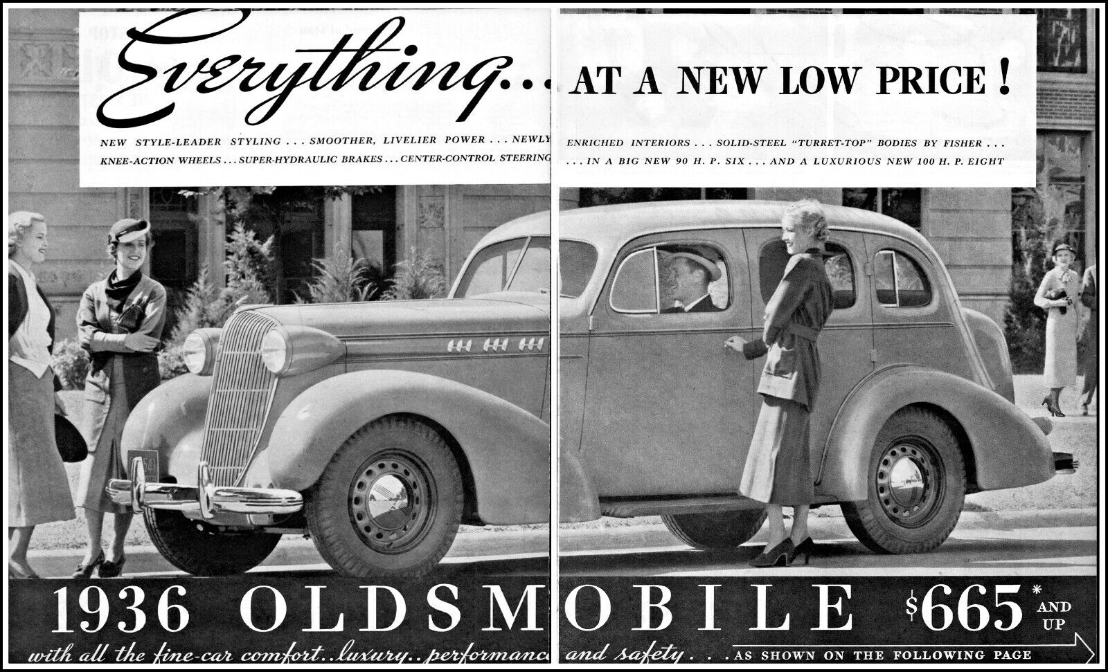 1935 Oldsmobile 1936 car women turret-top low price vintage photo Print Ad adL70