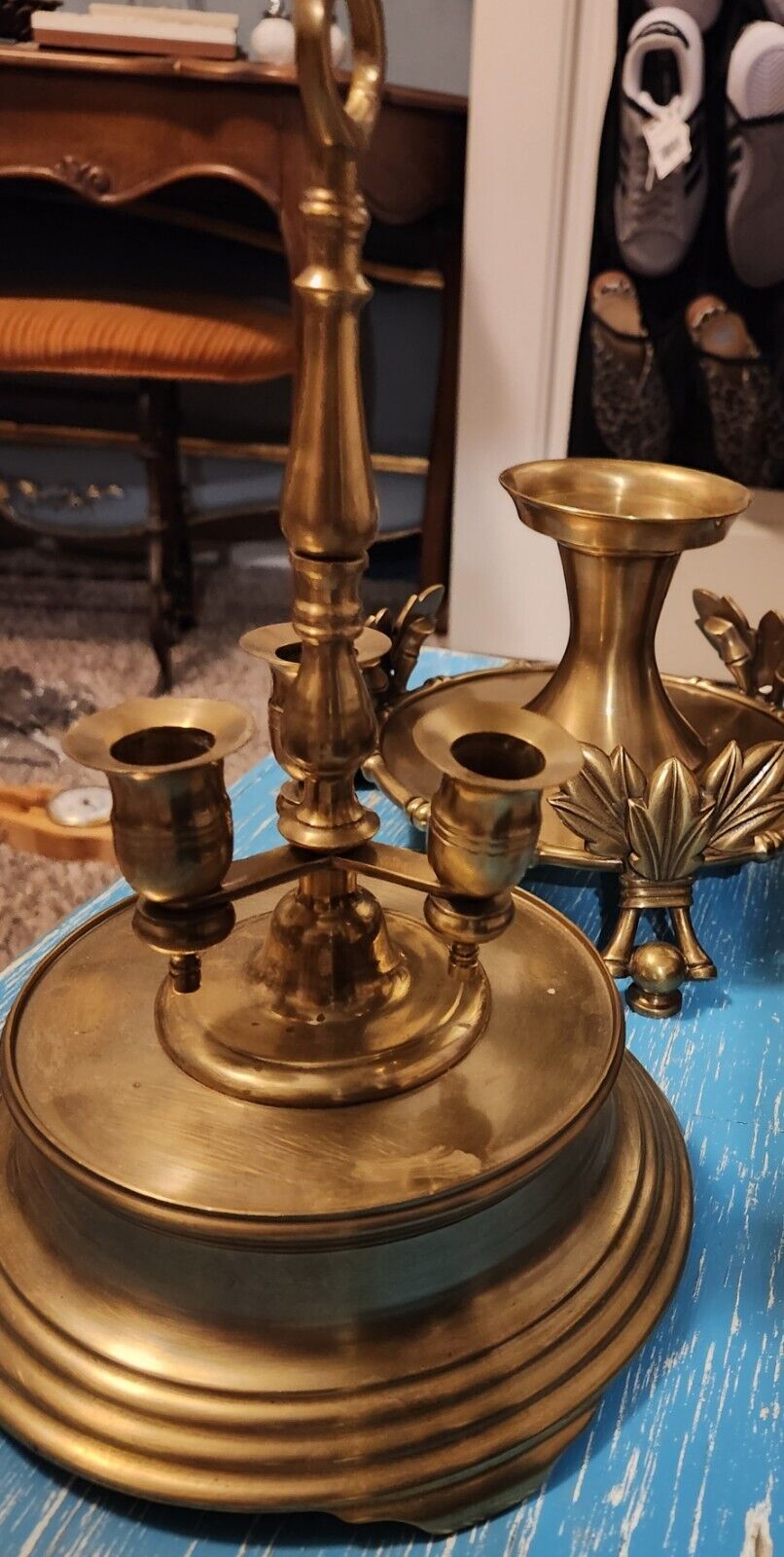 Heavy Solid Brass 3 Candle Holder