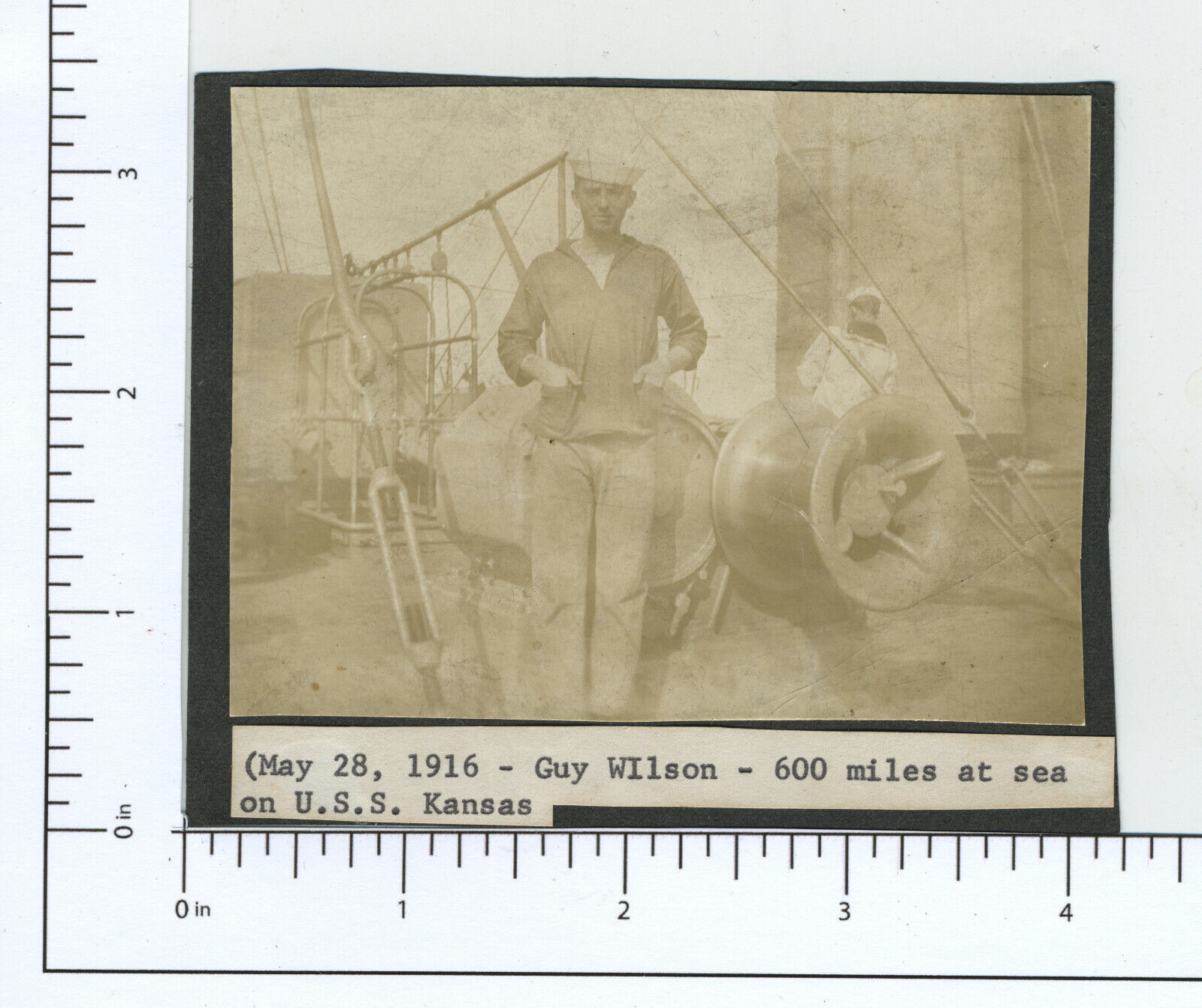 Antique 1916 Photograph of a Sailor Aboard U.S.S. Kansas (U.S. Naval History)