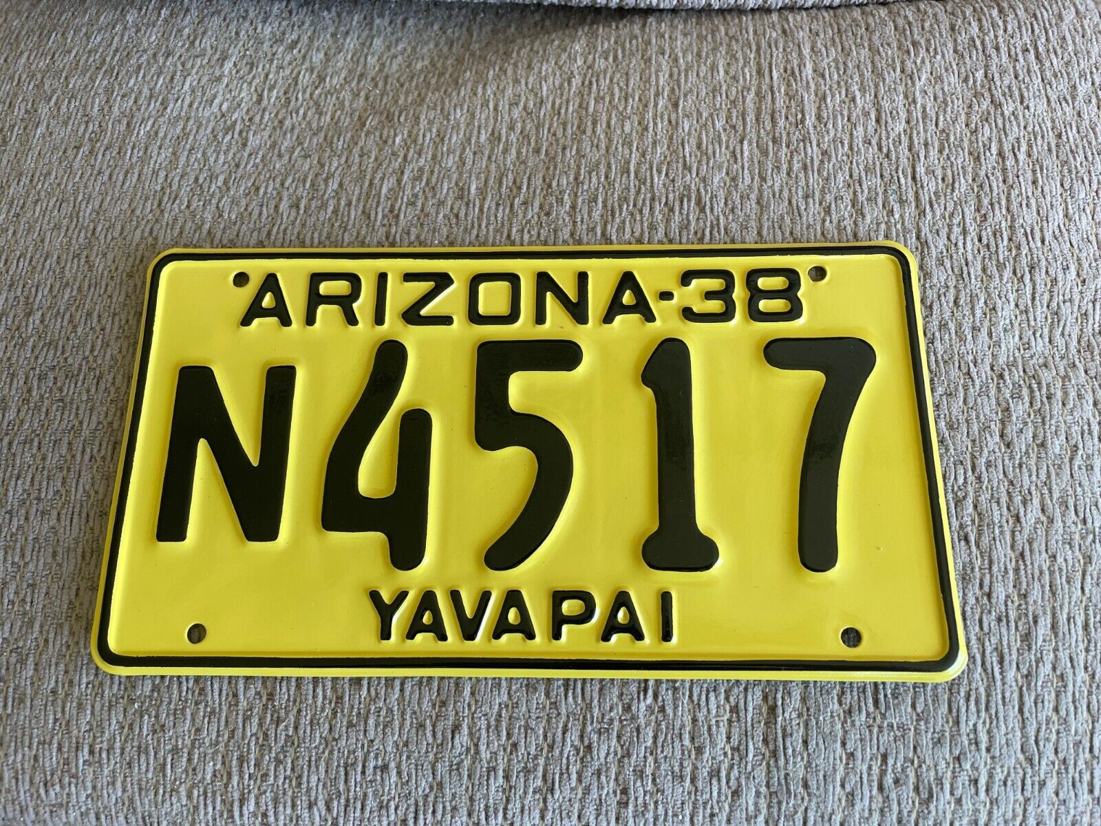 Vintage 1938 Arizona License Plate Yavapai County N4517  Fully Restored