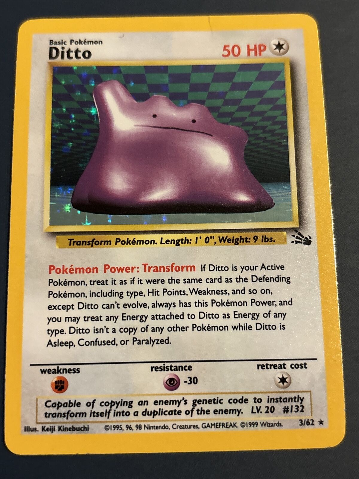 Ditto (3/62) Fossil Set, Holo / English Pokemon Trading Card - Light Played