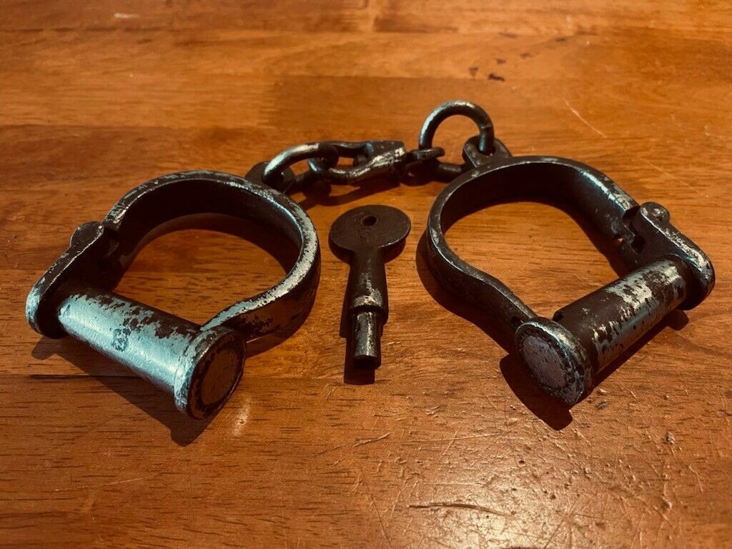 Vintage 1880's Prison Police Restraints (refer 7/13 handcuffs Key