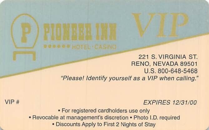 Pioneer Inn - Reno, NV - 2000 Special Issue VIP Card