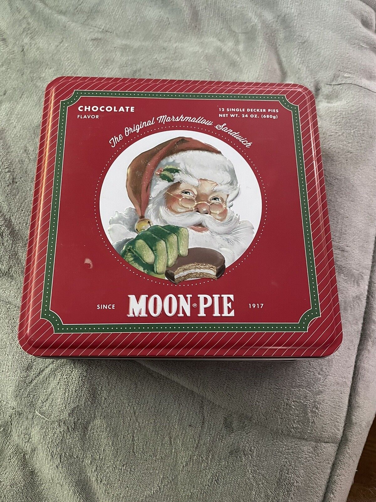 Vintage Red Santa Vintage Holiday Moon Pie Tin