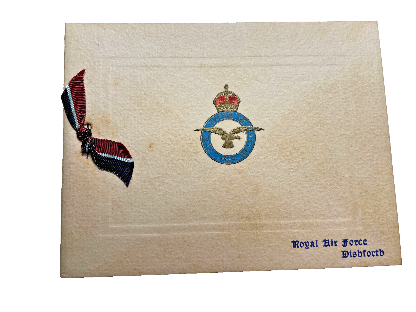 Vtg WWll  ROYAL AIR FORCE Dishforth Eng CHRISTMAS CARD Color Crest, Photo Plane