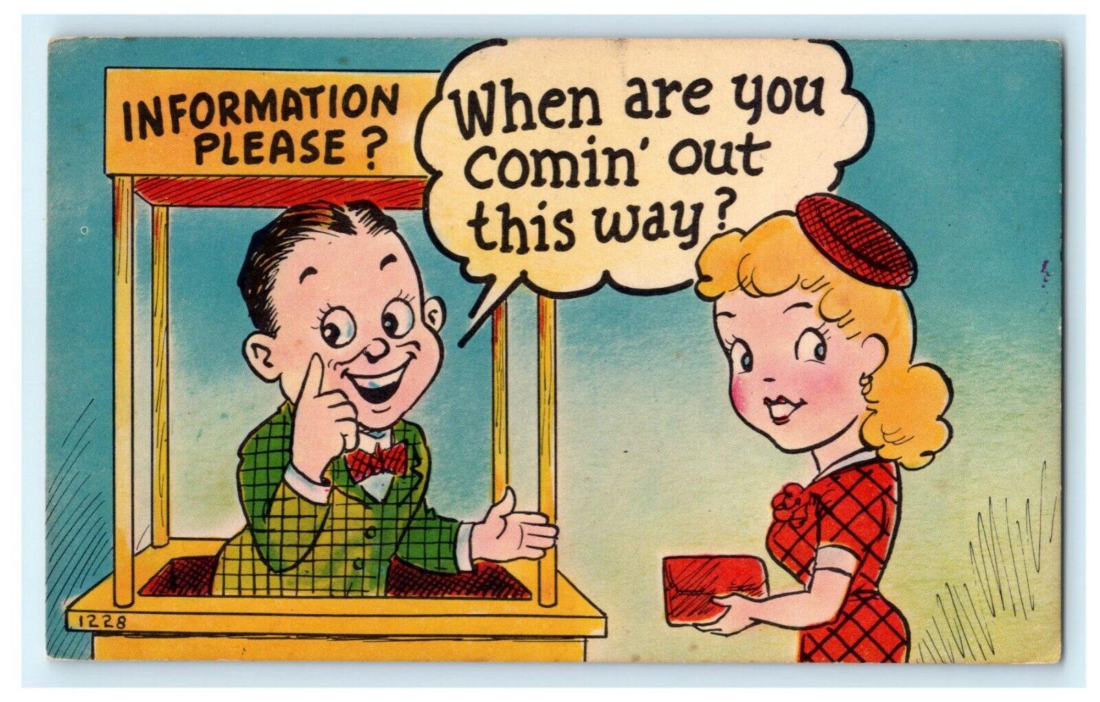 When are You Comin\' Out This Way Funny Cartoon Postcard Vintage Antique
