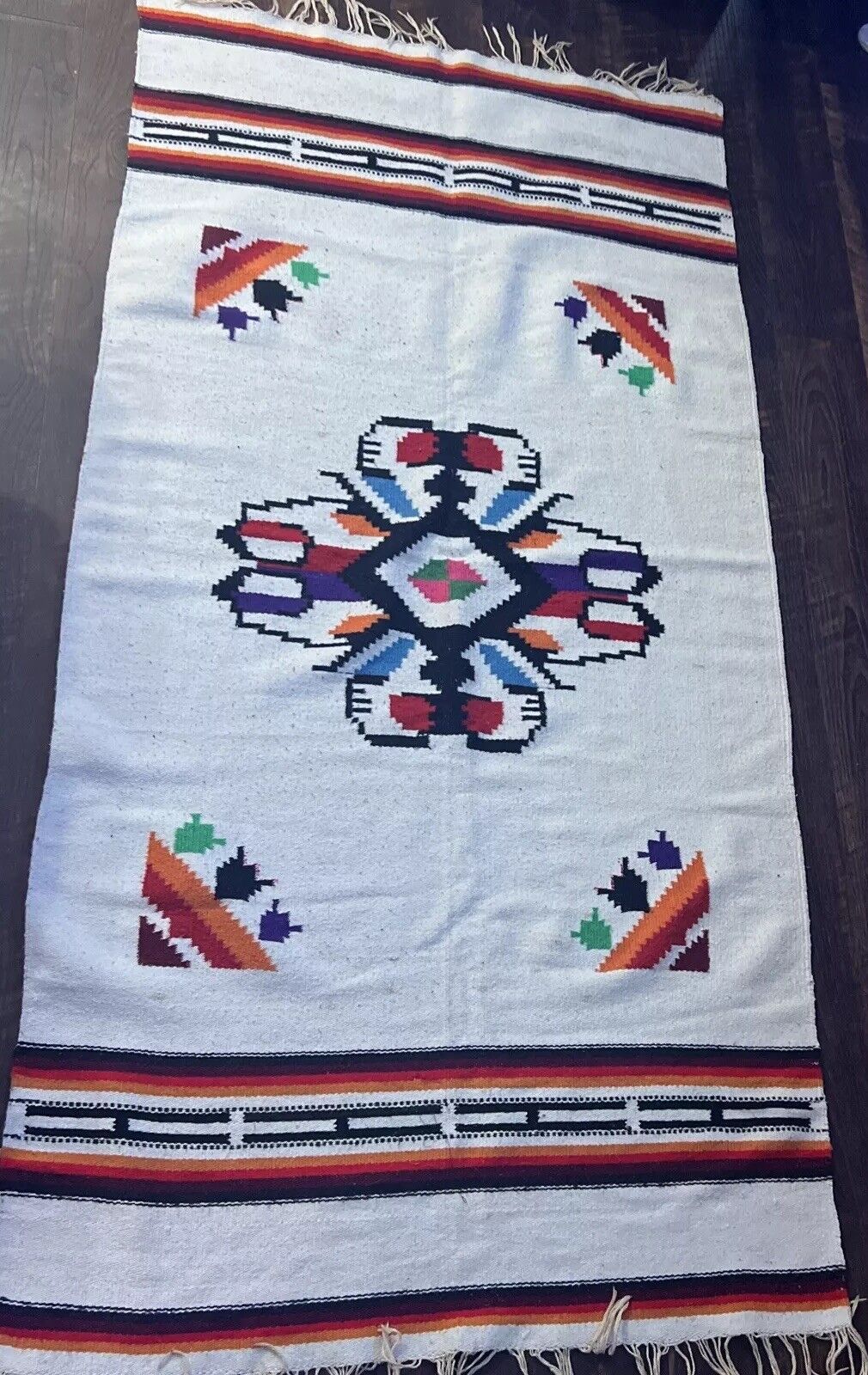 Vintage Mexican BLANKET RUG WEAVING  37.5” x 72.5”