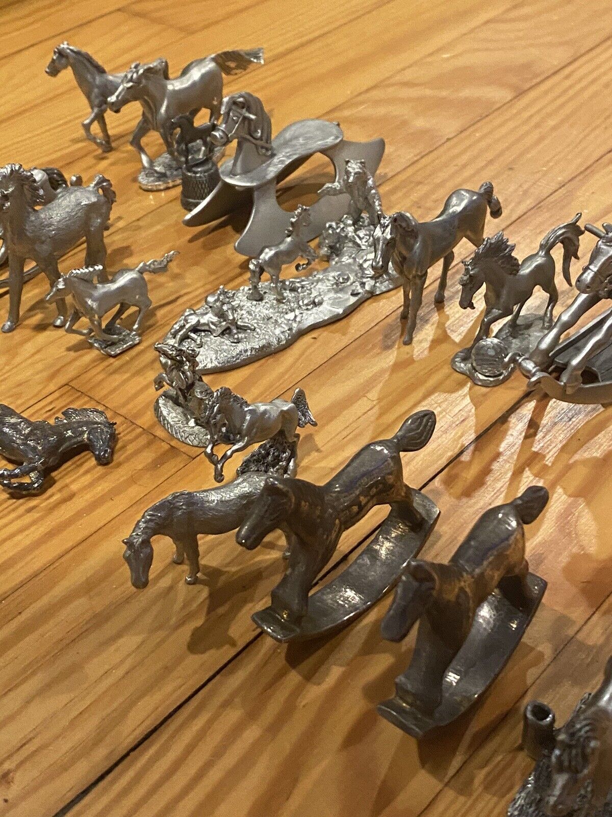 20 Vtg Pewter Horses & Horse Related Pewter Items All Sizes Figurine Lot Of 20