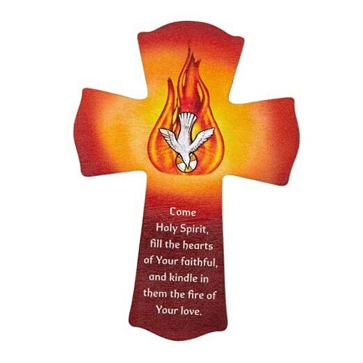  Confirmation Full Color Wooden Wall Cross, Come Holy Spirit Prayer with Dove 