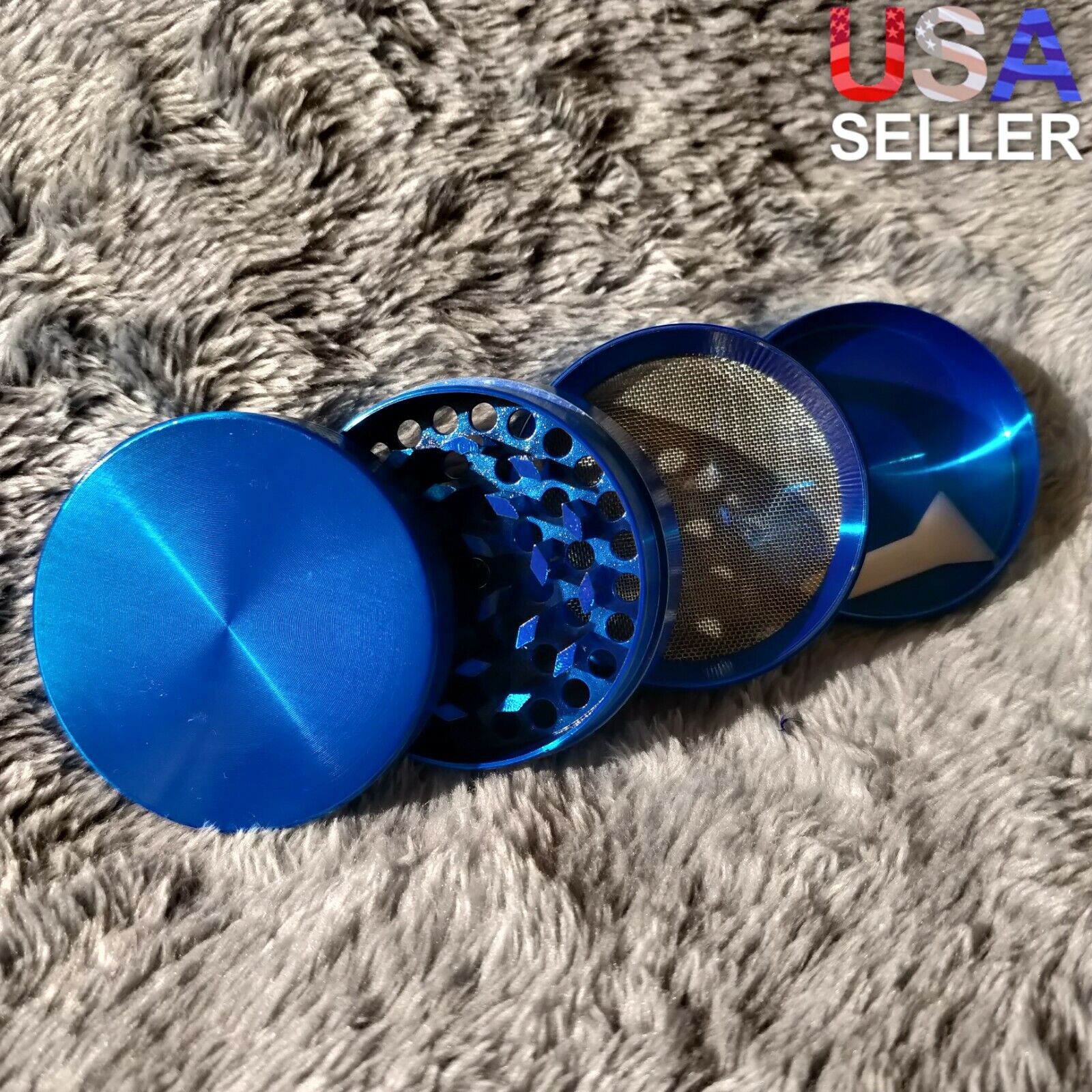 50mm Small Blue 4 Piece Tobacco Herb Grinder Portable Metal Travel Size