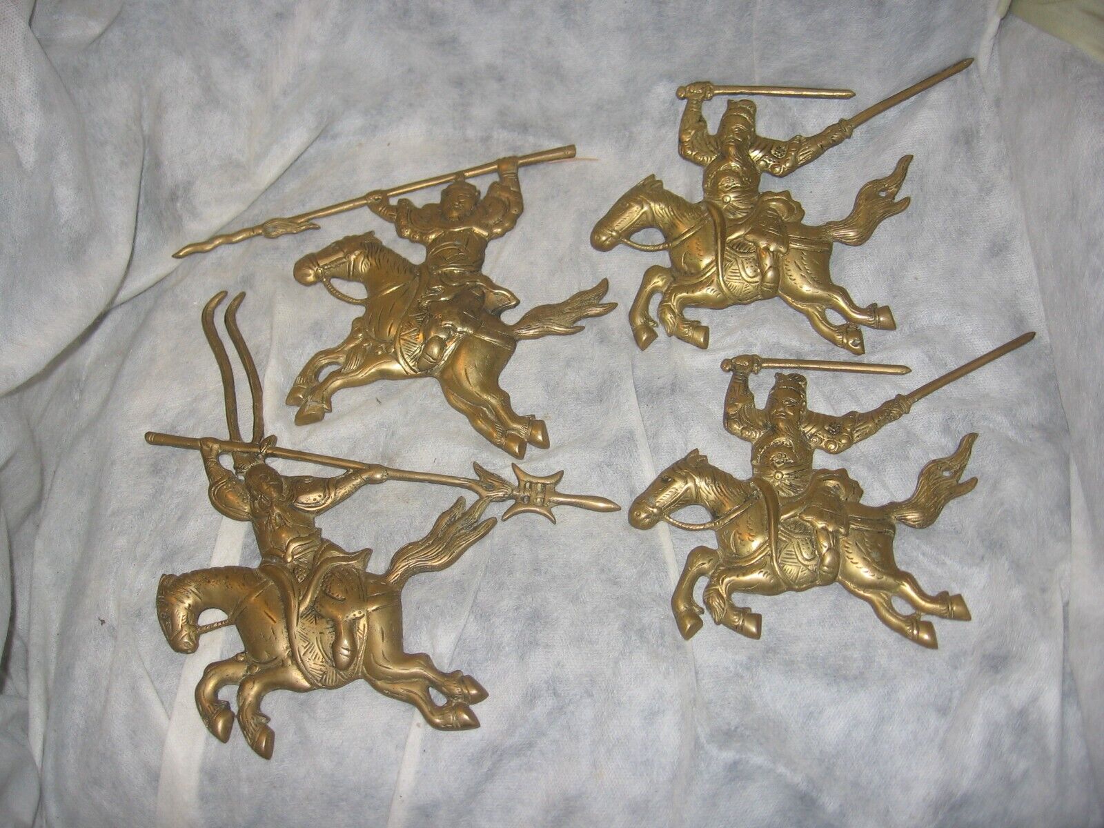 Lot of 4 Brass Wall Hanging Asian Samurai on Horses Figures 