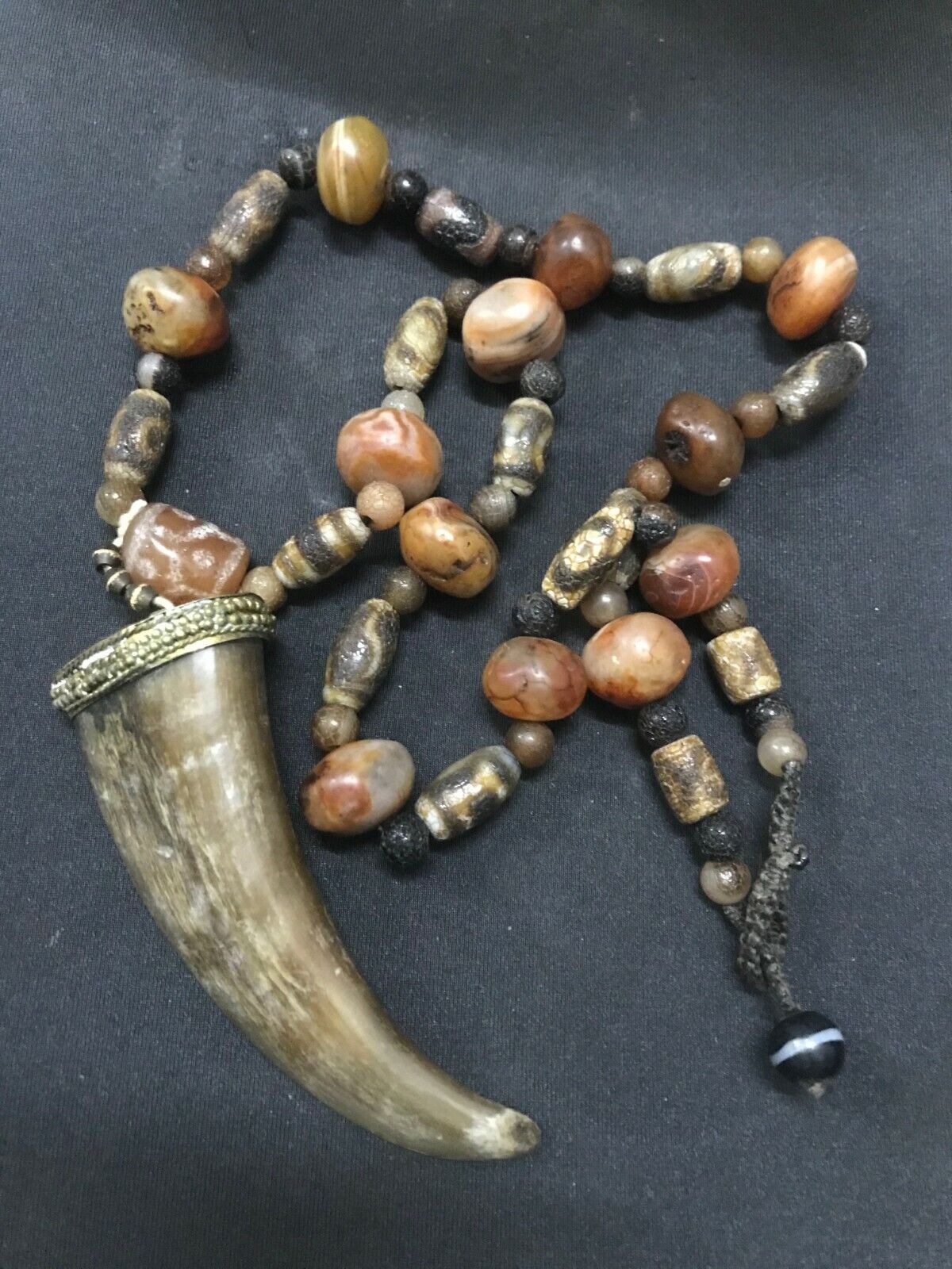 Antique ancient etched yemen suleiman agate beads Carnelian Necklace handmade