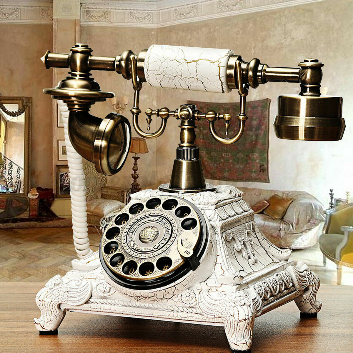 Old Fashioned Telephone Desktop Rotary Phone Antique Style Corded Phone Decor US
