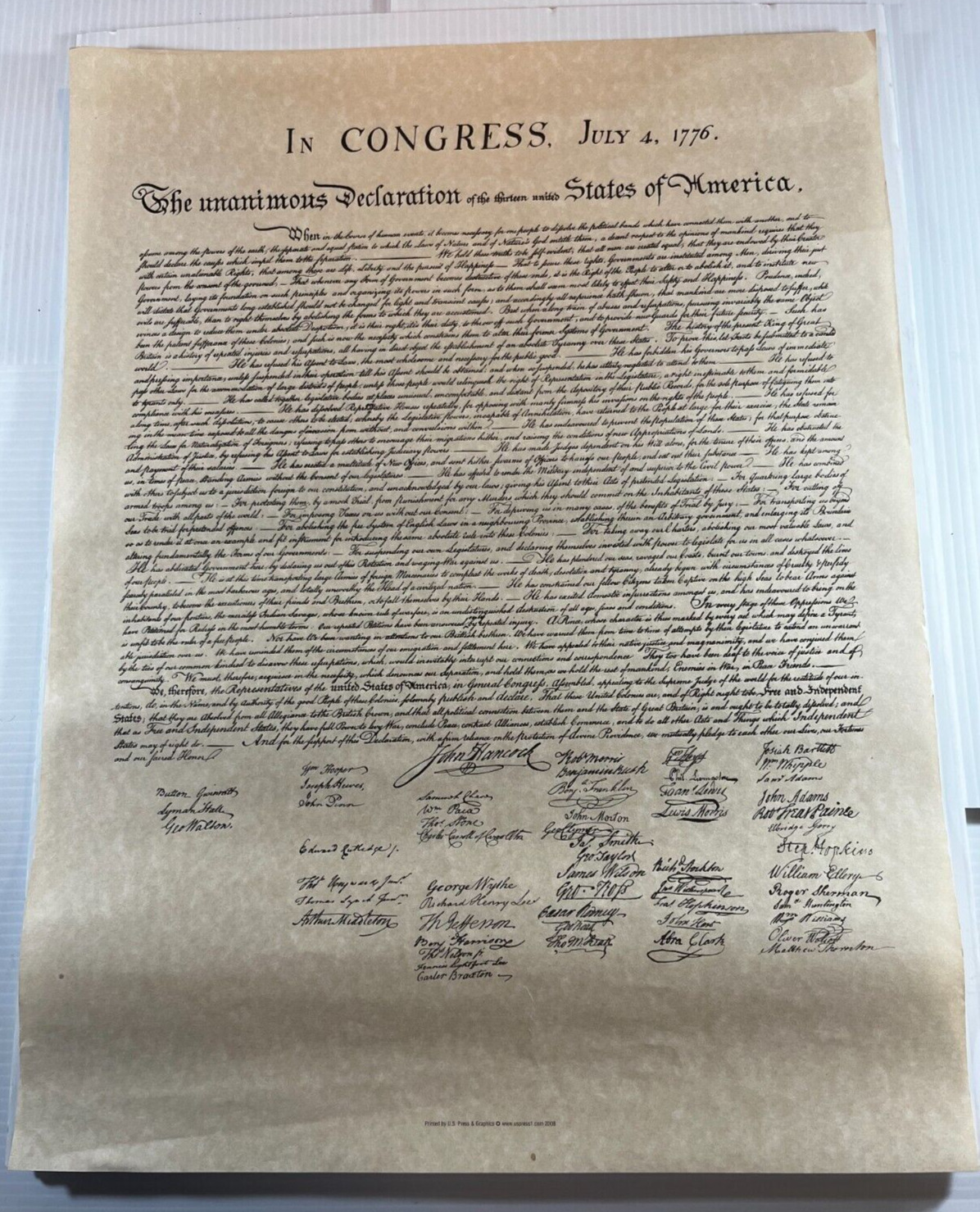 United States Declaration of Independence Antique Parchment VERY GOOD 23\