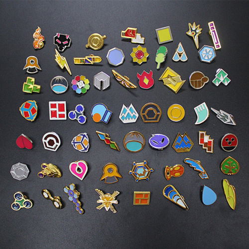Anime Pocket Monster Poke: Kanto Gym Badges Set of 58 Metal Pins Brooch