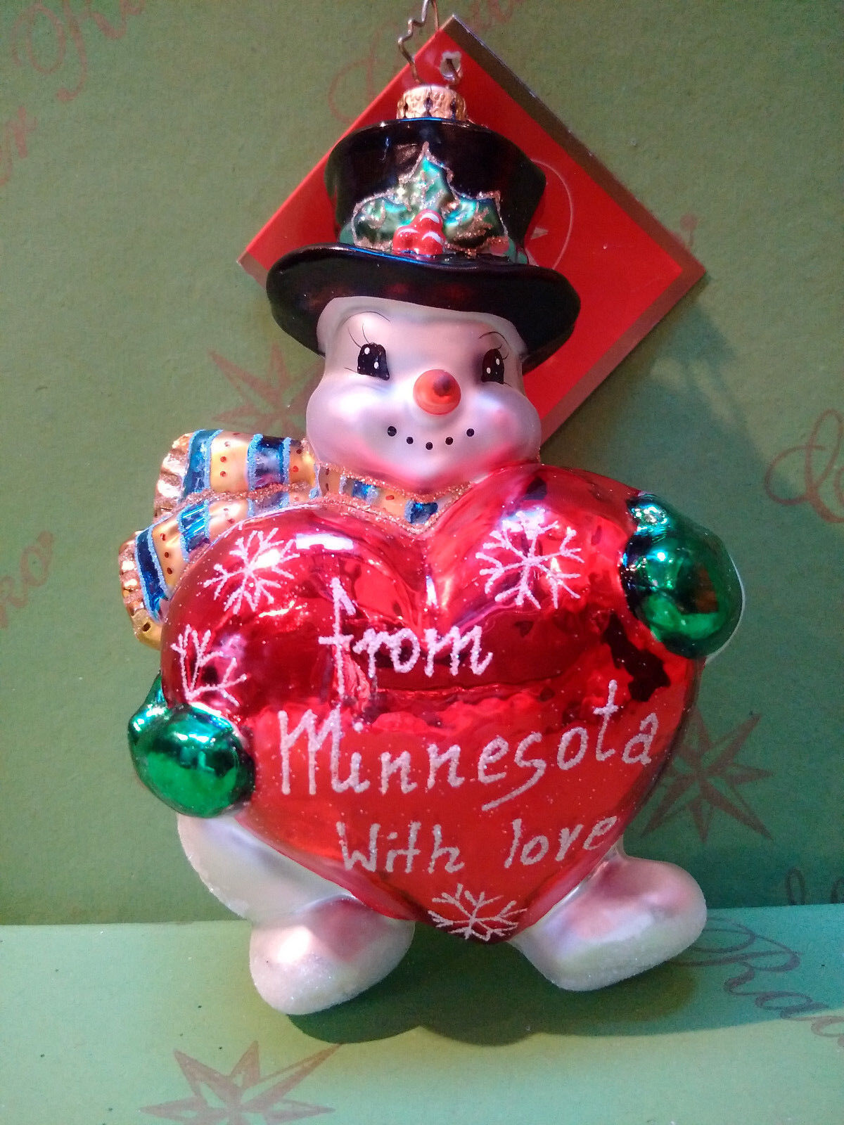 Valentine Christopher Radko Minnesota Minnie Snow Ta Frosty Glass Ornament