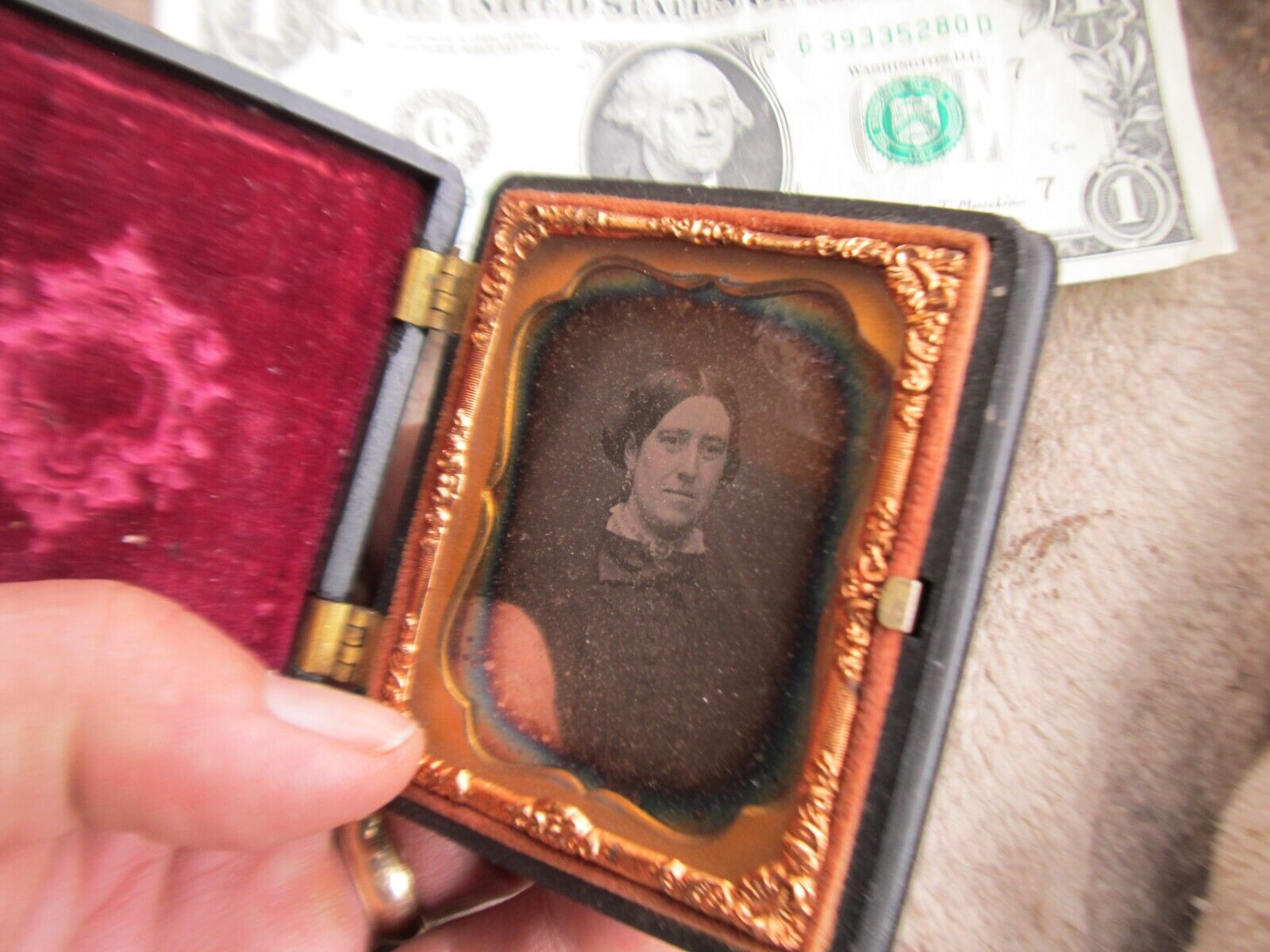Antique Cased Daguerreotype of Woman, in Gutta Percha Hard Rubber Case