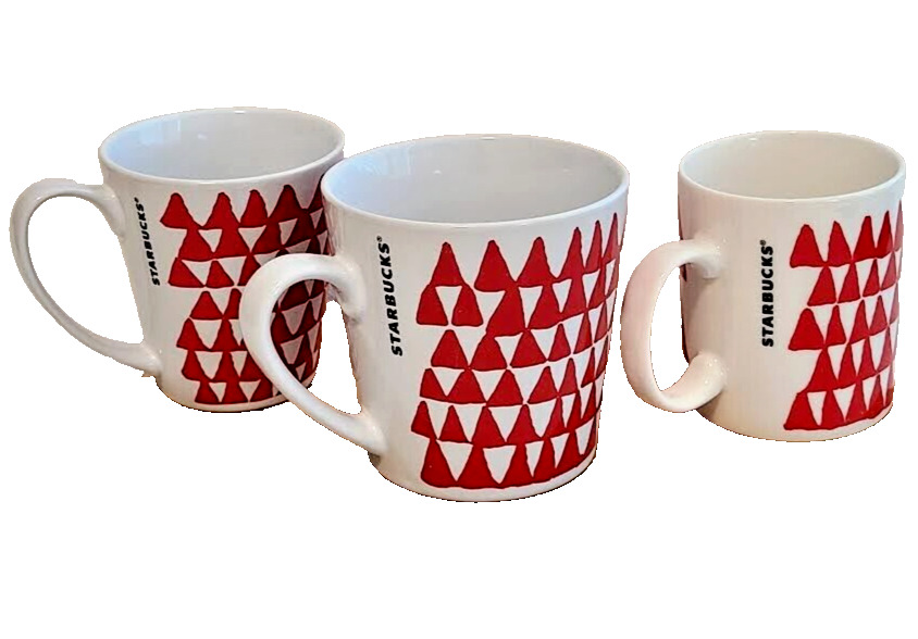 Lot of (3) STARBUCKS Coffee Mugs Tea Cups  Christmas Holiday Red Trees  **2016**