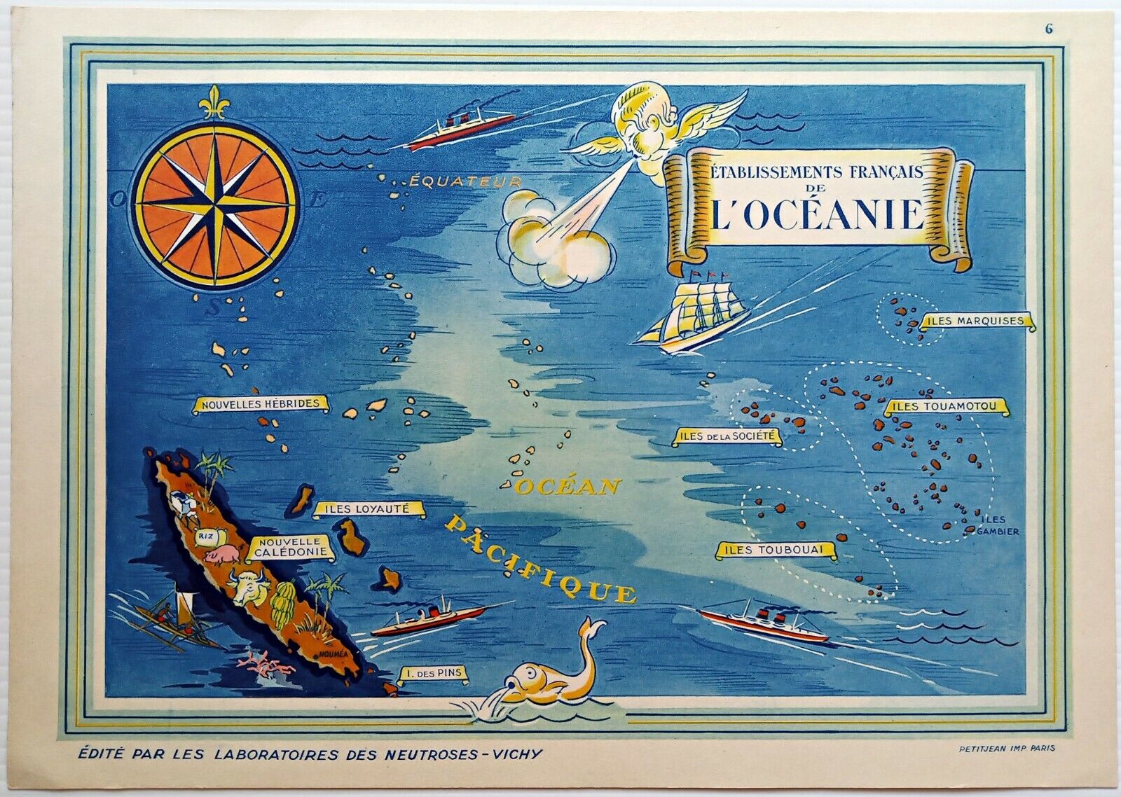 1939 Oceania, French Polynesia, New Caledonia, Vanuatu, Pictorial Map