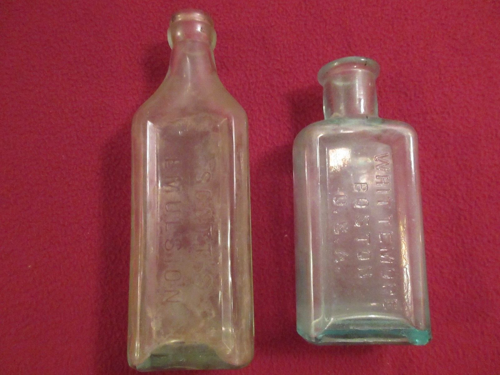 (2)Antique circa 1899 Whittemore Boston & Scott\'s both green tint glass bottles