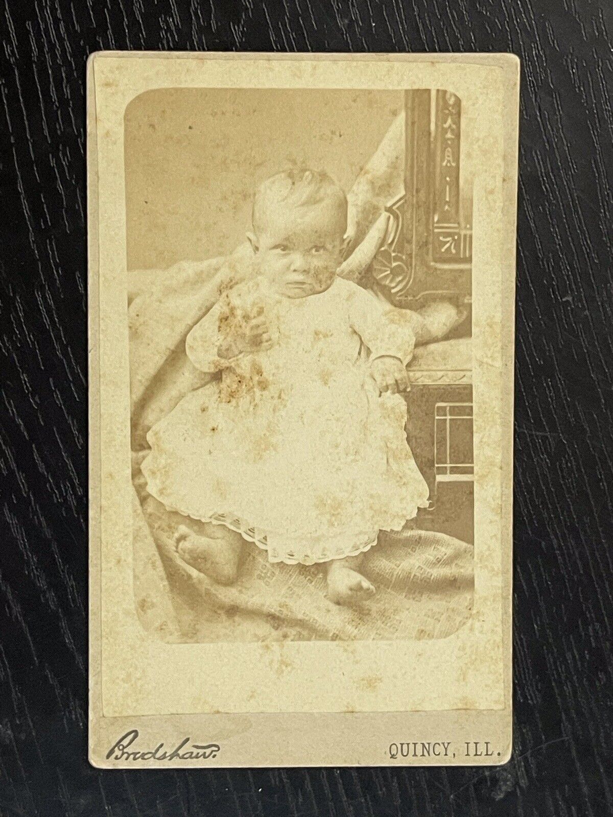 Baby & Hidden Mother 1870s CDV Quincy Illinois IL Portait Photograph