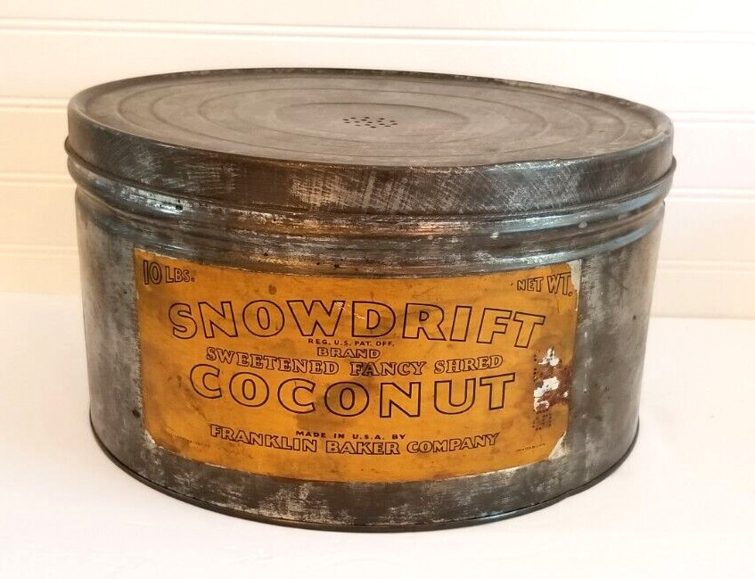 Vintage SNOWDRIFT Advertising Tin 10 lb Coconut Can 12\