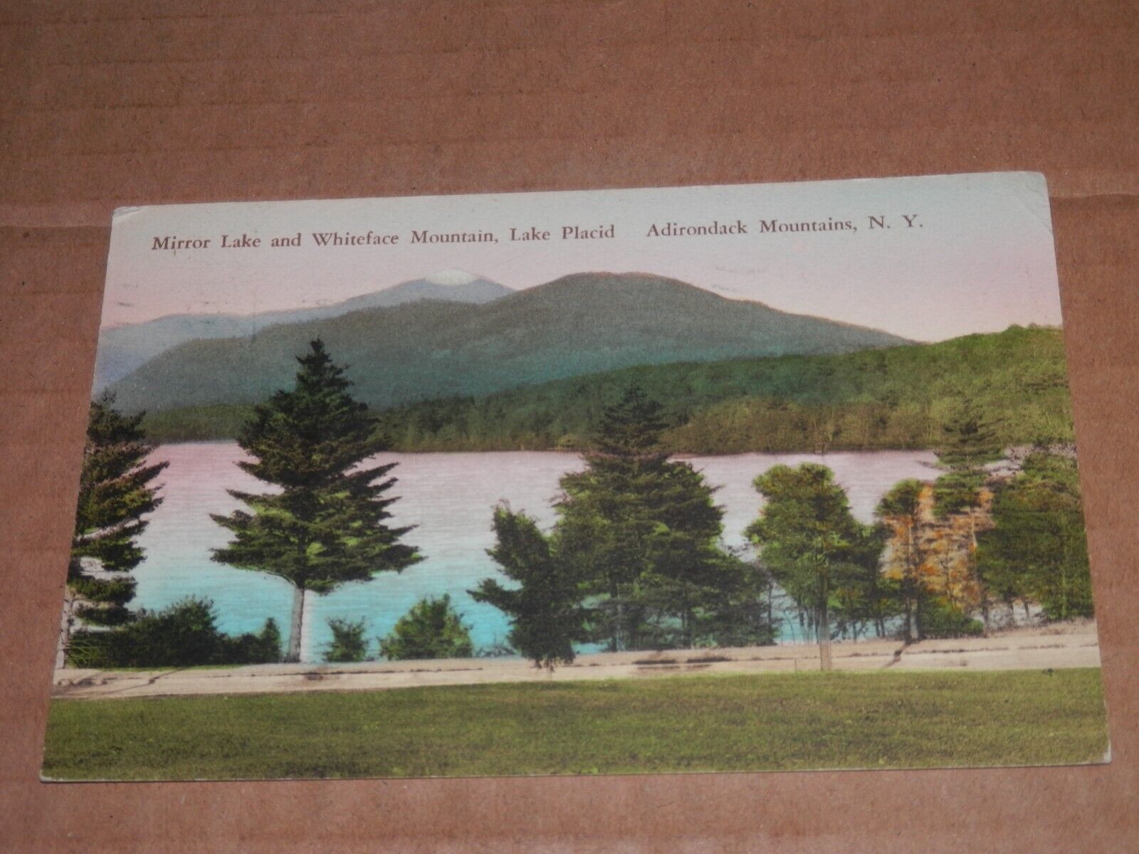 LAKE PLACID NY - 1931 POSTCARD - MIRROR LAKE - WHITEFACE MOUNTAIN - ADIRONDACKS