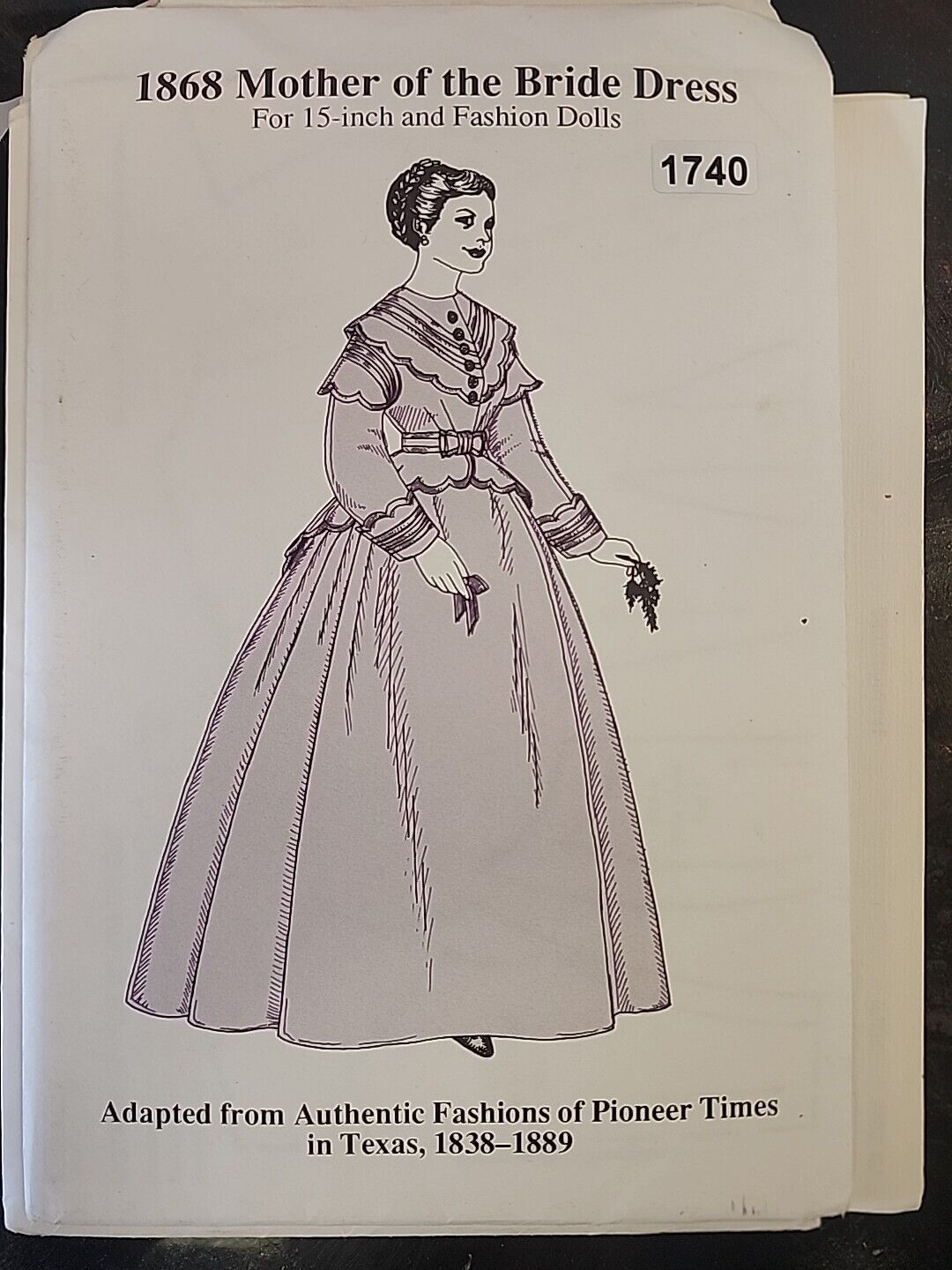 Vintage Doll Dress Pattern Rare 1838-1889 Mother Pioneer Times In Texas 15\