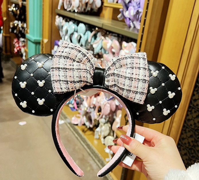 Authentic Disney park Black Tweed & Pearl Minnie Mouse Ear Headband disneyland