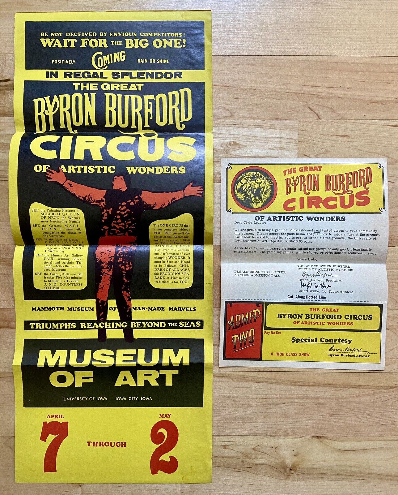 Byron Burford Circus Poster & Ticket University Iowa City Museum of Art Carnival
