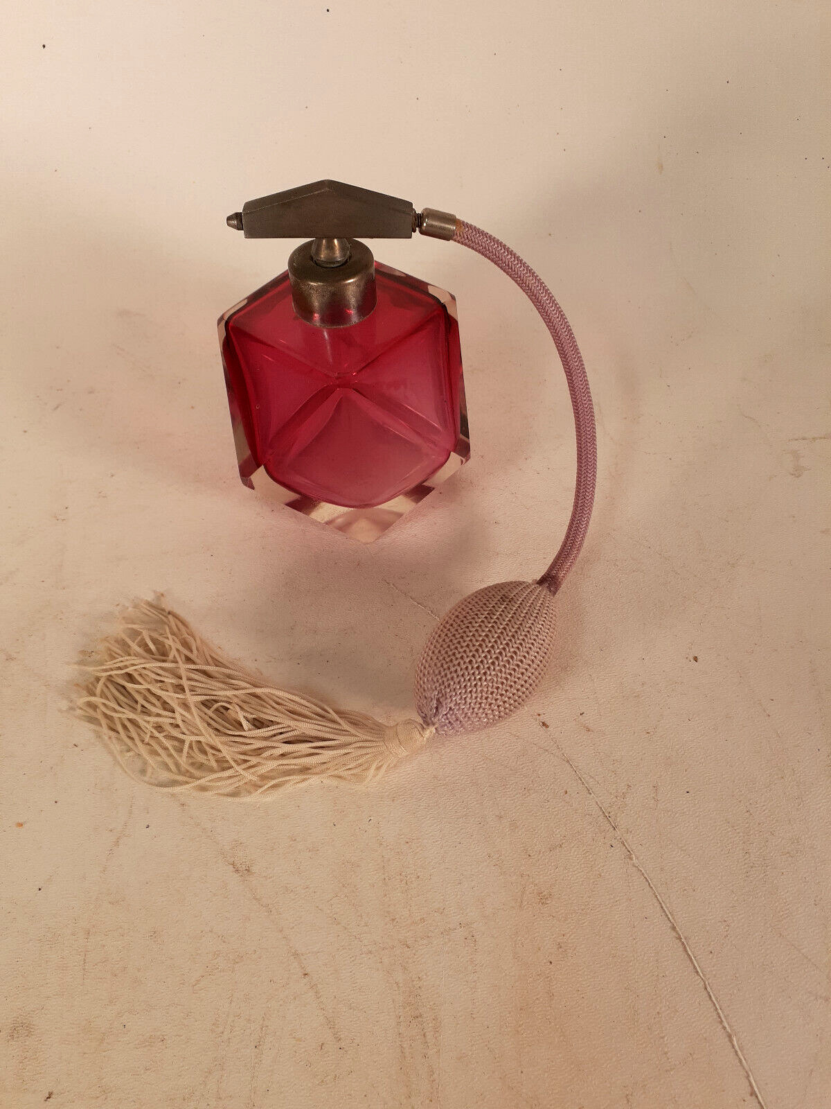 Antique Chech/ Bohemian Moser Style Cranberry Glass Perfume Atomizer