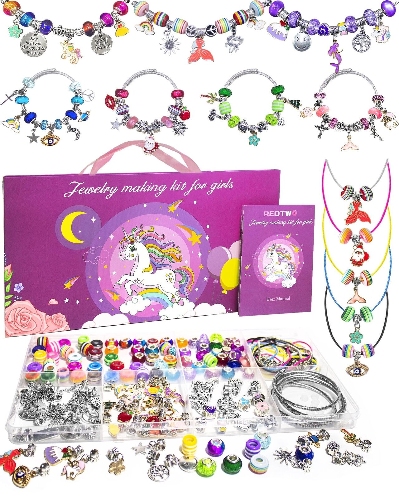 Redtwo 200 Pcs Charm Bracelet Making Kit Friendship Jewelry Making Supplies U...