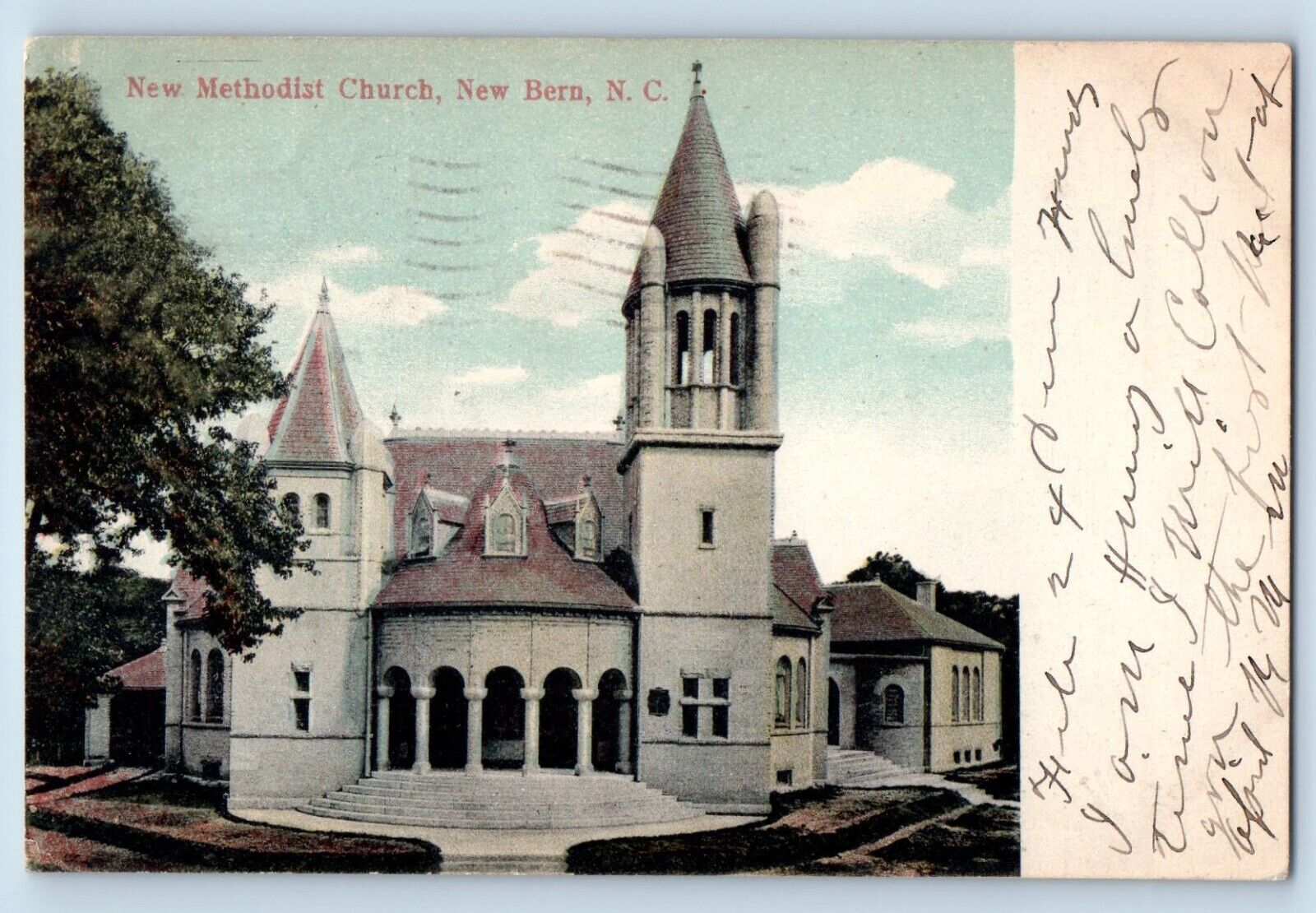 New Bern North Carolina NC Postcard New Methodist Church c1908 Vintage Antique