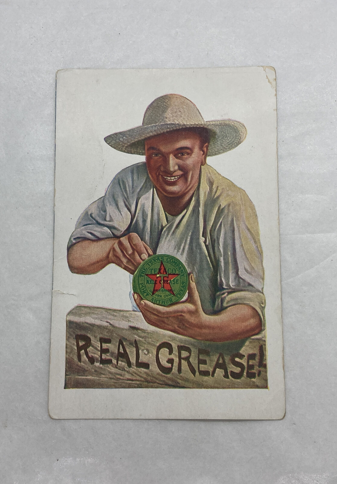 OLD VINTAGE c.early 1900's TEXACO REAL AXLE GREASE POSTCARD Damaged As Is