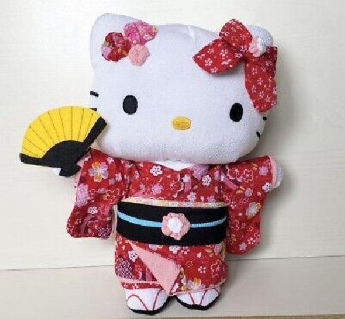 Hello Kitty Plush Doll 10.6” Red Kyoto Hello Sai Sai Kimono Crepe Unopened