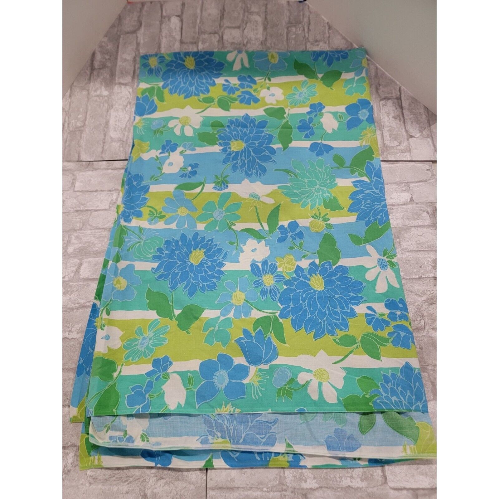 Cannon Vintage Twin Flat Sheet Floral 70s Blue Green Clean Fabric Crafts