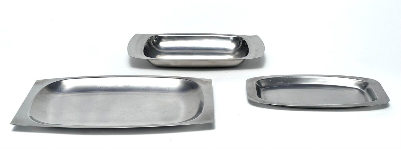 Vintage Mid Century Stainless Steel Serving Trays, 1 Dolphin & 2 other Unmarked