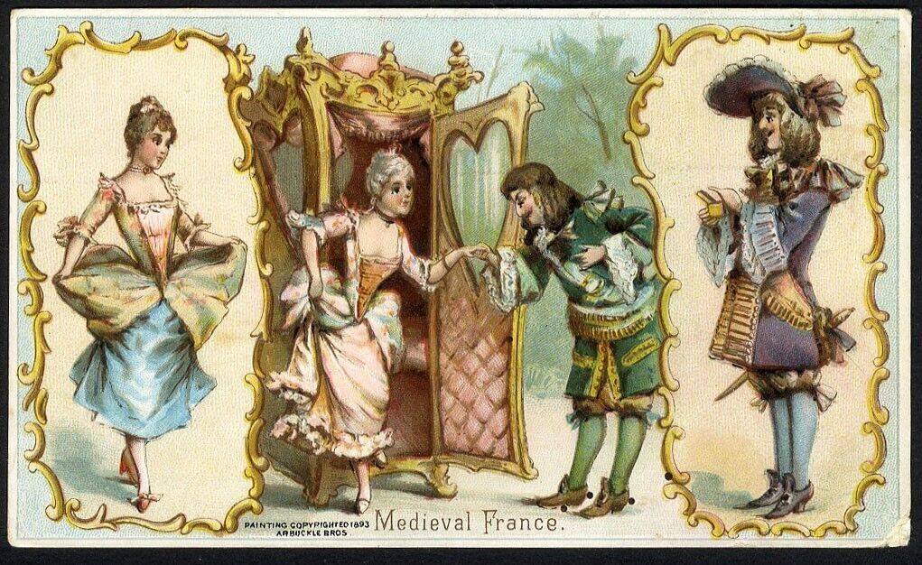 Medieval France ARBUCKLE Coffee 1893 French Men Women VICTORIAN Trade Card