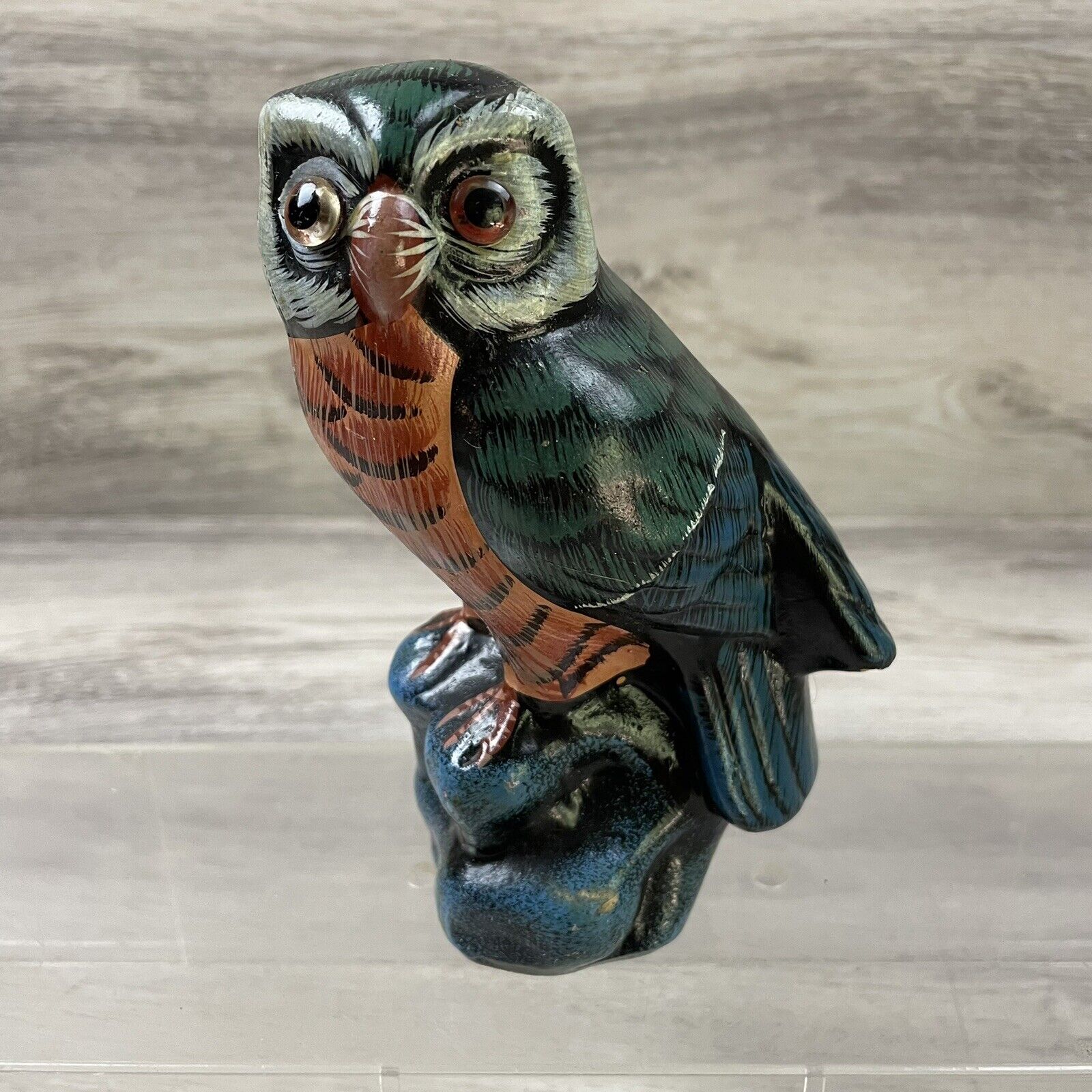 Vintage Owl Clay Figure Retro Statue 1970s Decor Eclectic 6”