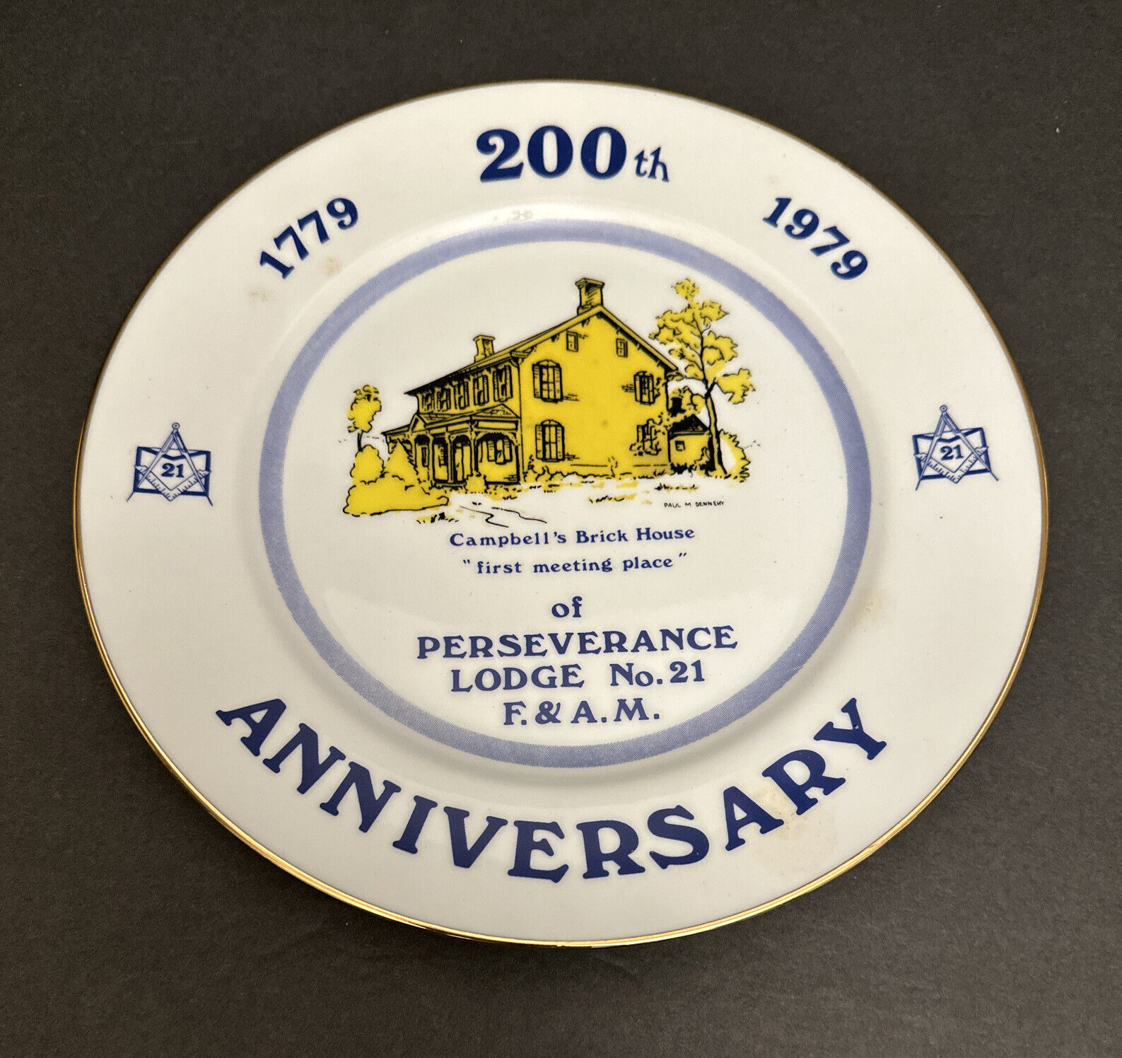  Perseverance Lodge No. 21 Masonic Plate ~ 200th  Anniversary Plate