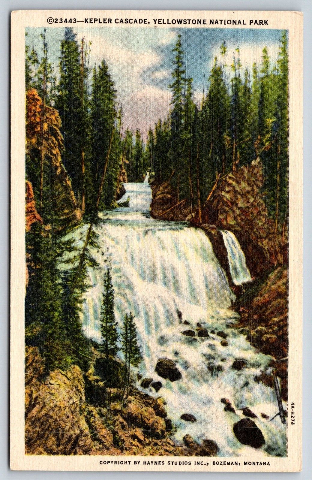 Kepler Cascade, Yellowstone National Park, Wyoming Vintage Postcard
